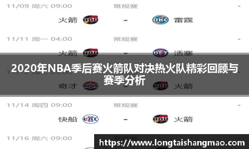 2020年NBA季后赛火箭队对决热火队精彩回顾与赛季分析